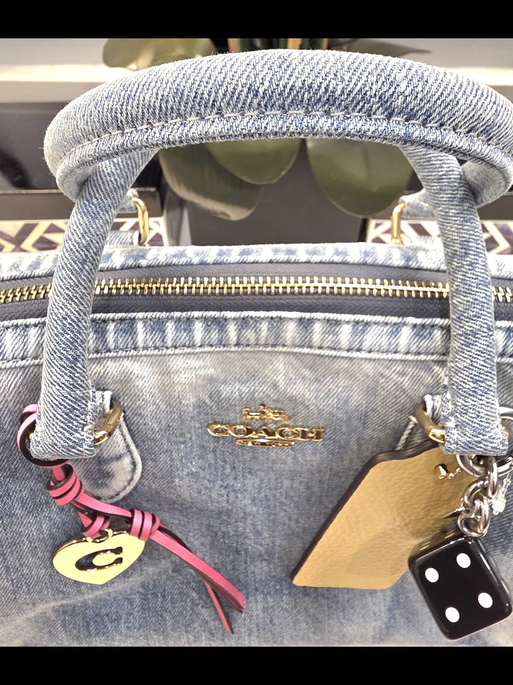 Coach Denim Satchel Bag with Yellow Tag and Pink Charm - Picture 5 of 14